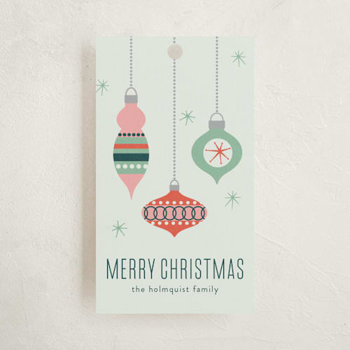 This is a mint gift tags with standard by Annie Holmquist called retro ornaments printing on signature in tag
