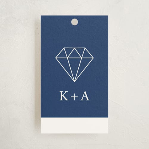 This is a navy gift tags by Pine Street Creative called destination wedding printing on signature in tag