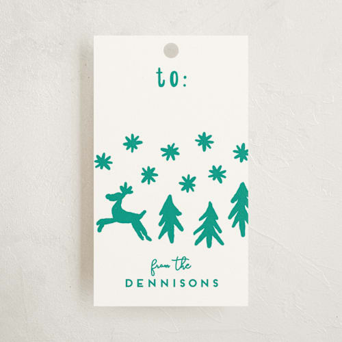 This is a forest gift tags by Gwen Bedat called reindeer run test printing on signature in tag