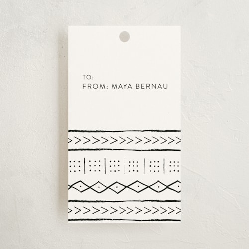 This is a midnight gift tags by Erin Deegan called mud cloth tribe printing on signature in tag