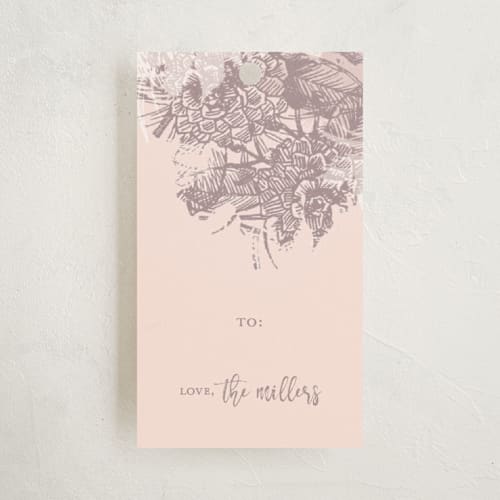 This is a taupe gift tags by Phrosné Barwood called floral printing on signature in tag
