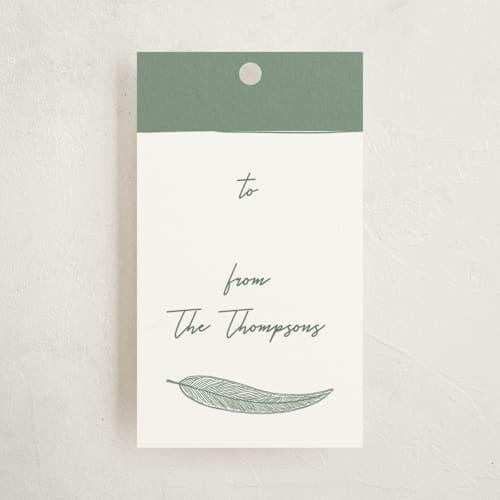 This is a sage gift tags by Katharine Watson called sketched willow printing on signature in tag
