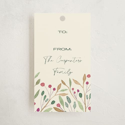 This is a buttercream gift tags by Angelica Venegas called aesthetic botanical design with autumn leaves, and berries printing on signature in tag