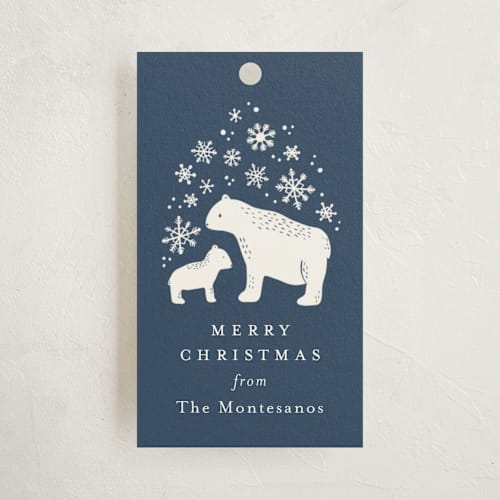 This is a blue spruce gift tags by Kristen Knechtel called winter woodland printing on signature in tag