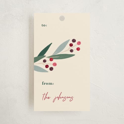 This is a forest green gift tags by Becky Nimoy called california holly printing on signature in tag