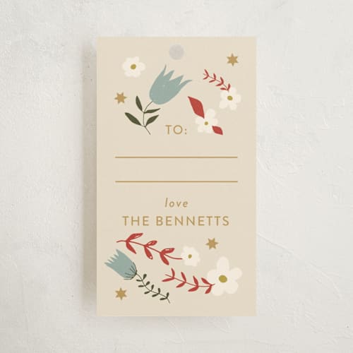 This is a charcoal gift tags by Kiley Bennett called good tidings printing on signature in tag