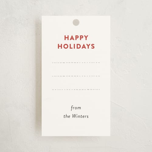 This is a crimson gift tags with standard by Ann Gardner called dotted rows printing on signature in tag