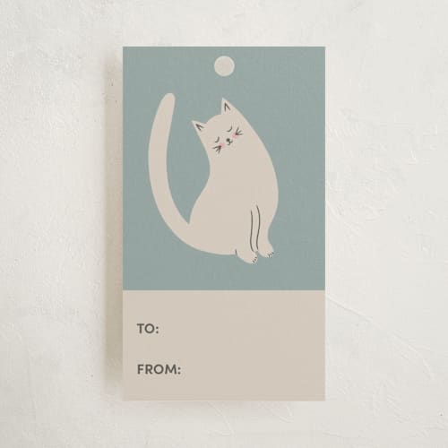 This is a periwinkle gift tags by The Minty Elephant called white cats parade printing on signature in tag
