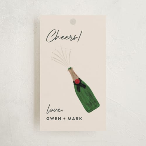 This is a eggnog gift tags by Shari Margolin called popping bottles printing on signature in tag