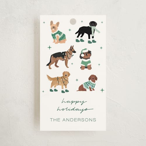This is a sage gift tags by tara berg called holiday dogs printing on signature in tag