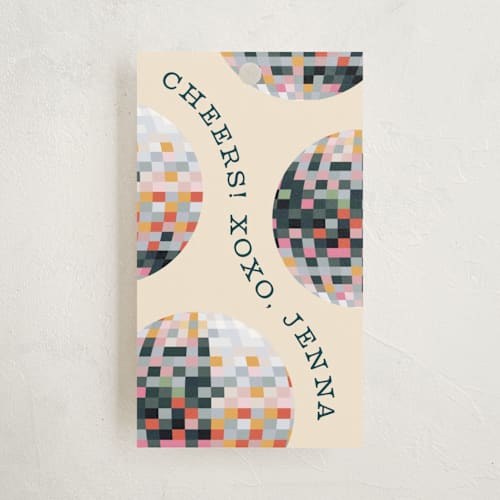 This is a champagne gift tags by Pixel and Hank called new year disco printing on recycled in tag