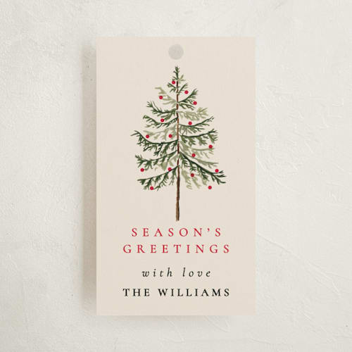 This is a poinsettia gift tags by Amy Kross called vintage spruce printing on signature in tag