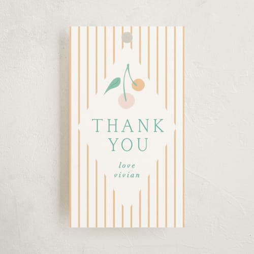 This is a hunter baby shower favor tags with standard by Eve Schultz called trellis printing on signature in tag