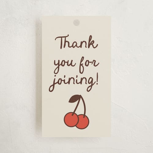 This is a sundae baby shower favor tags with standard by Megan Davis called cherry on top printing on signature in tag