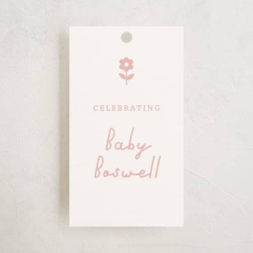 This is a petal baby shower favor tags with standard by Sara Hicks Malone called flora belle printing on signature in tag