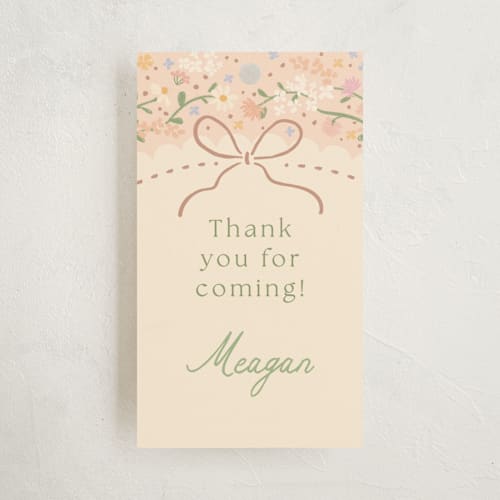 This is a ballet slipper baby shower favor tags with standard by Jennifer Wick called new blooms printing on signature in tag