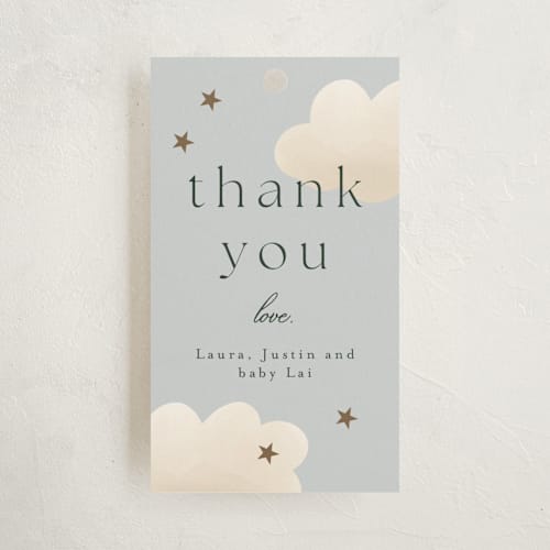 This is a sky baby shower favor tags with standard by Joyce Pinheiro called twinkle twinkle printing on signature in tag