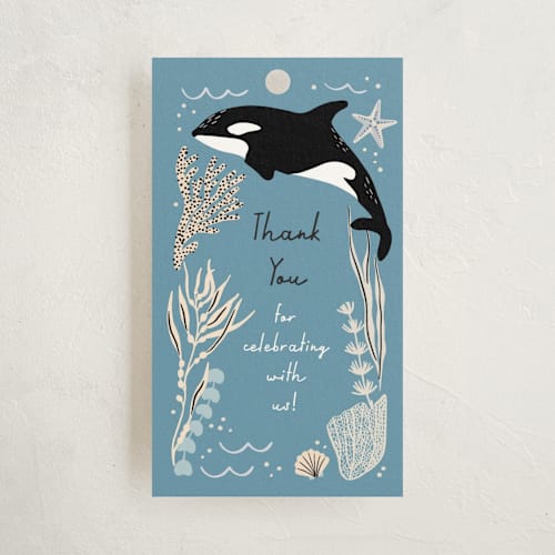 This is a ocean baby shower favor tags with standard by Alethea and Ruth called under the sea creatures printing on signature in tag
