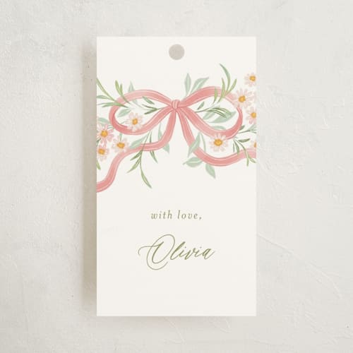 This is a blush baby shower favor tags with standard by Paper Raven Co. called sweet child printing on signature in tag