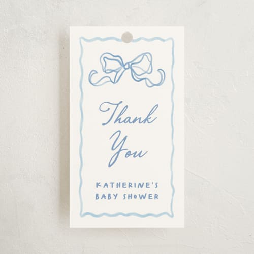This is a sky baby shower favor tags with standard by Creo Study called folk woodland printing on signature in tag