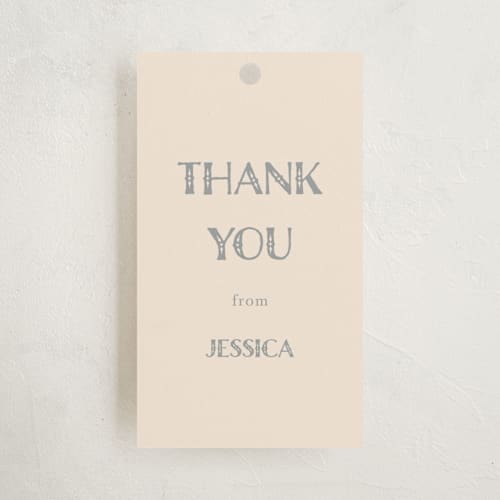 This is a bamboo baby shower favor tags with standard by Teju Reval called forest toile printing on signature in tag