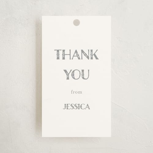 This is a wind baby shower favor tags with standard by Teju Reval called forest toile printing on signature in tag
