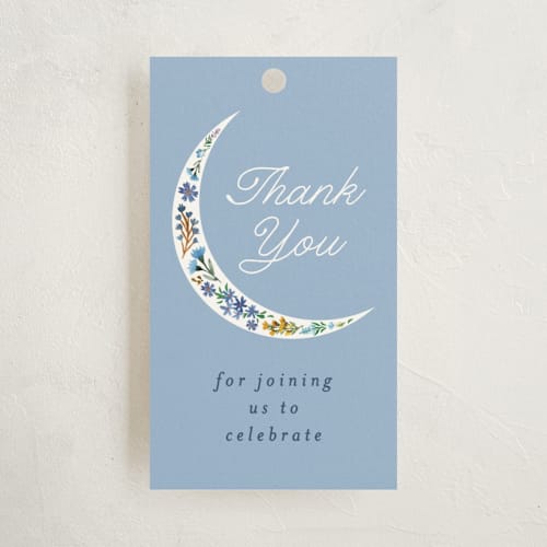 This is a moon flower baby shower favor tags with standard by Alethea and Ruth called floral moon printing on signature in tag