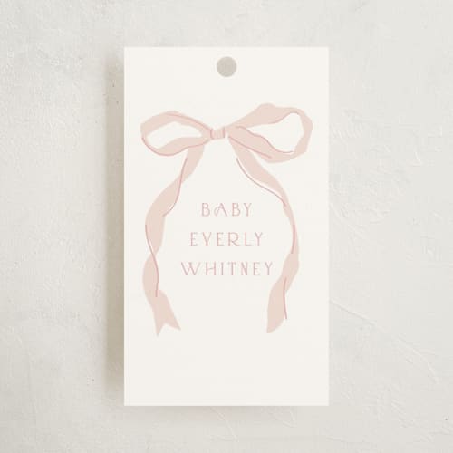 This is a blush baby shower favor tags with standard by Baumbirdy called framed bow printing on signature in tag