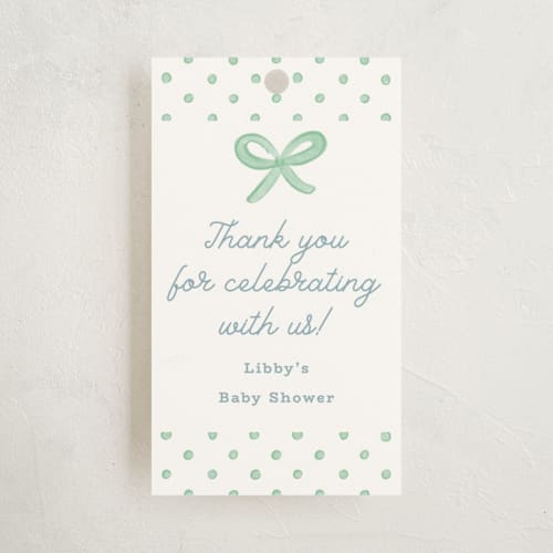 This is a blueberry baby shower favor tags with standard by Erin German called polka dot frame printing on signature in tag