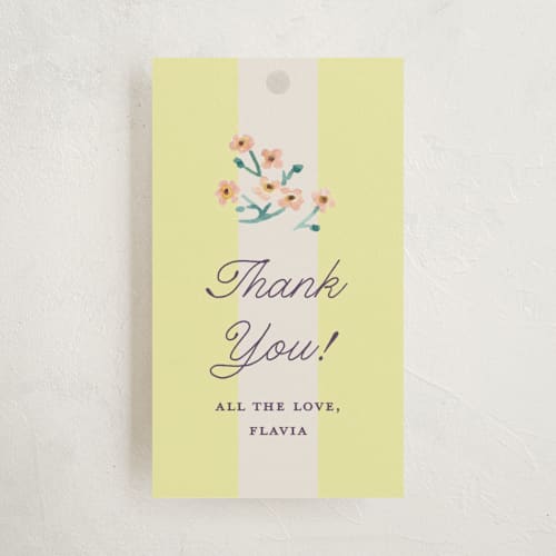 This is a citrus baby shower favor tags with standard by Pati Cascino called blooming garden printing on signature in tag