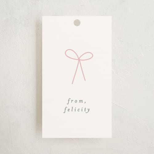 This is a rose baby shower favor tags with standard by Angela Thompson called bow brolly printing on signature in tag