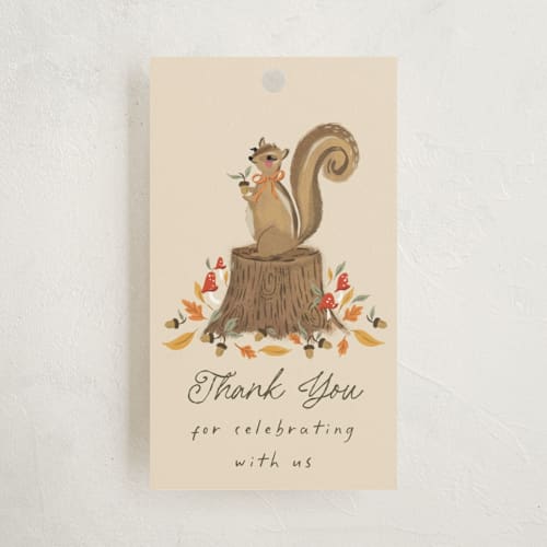 This is a pumpkin baby shower favor tags with standard by Jackie Crawford called nuts for baby printing on signature in tag