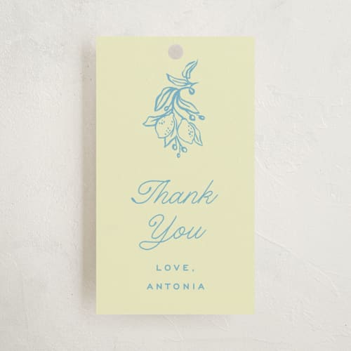 This is a lemonade baby shower favor tags with standard by Pati Cascino called ciao baby printing on signature in tag
