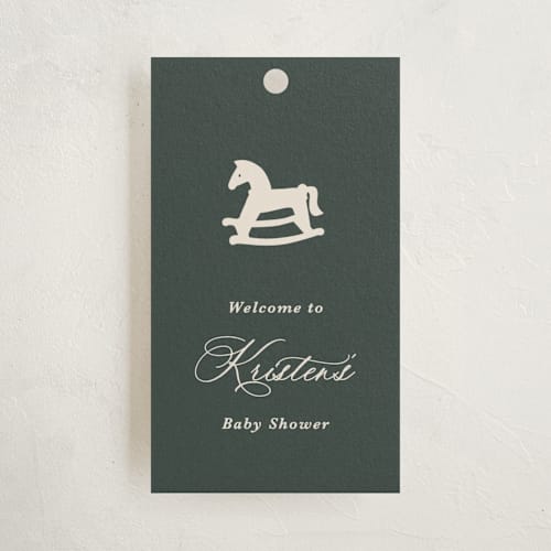 This is a juniper baby shower favor tags with standard by Kate Ahn called wesley printing on signature in tag