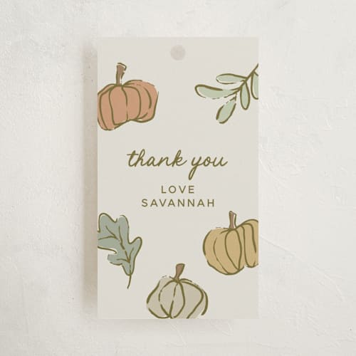 This is a natural baby shower favor tags with standard by Kelly Watkins called vintage autumn printing on signature in tag