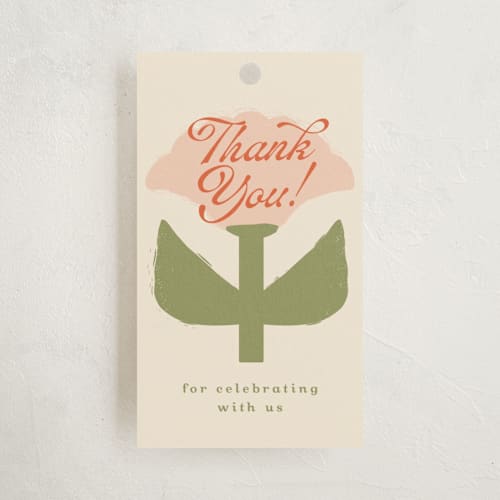 This is a peony baby shower favor tags with standard by Lisa McLean called tulip printing on signature in tag