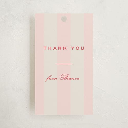 This is a fragola baby shower favor tags with standard by Megan Davis called campania printing on signature in tag