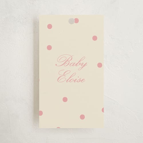 This is a peony baby shower favor tags with standard by Baumbirdy called holiday bow printing on signature in tag