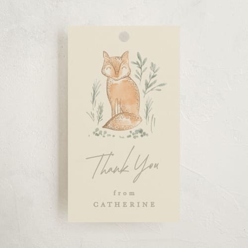 This is a ginger baby shower favor tags with standard by Creo Study called vintage woodland printing on signature in tag