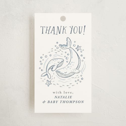 This is a ocean baby shower favor tags with standard by Monika Torun called ocean love printing on signature in tag