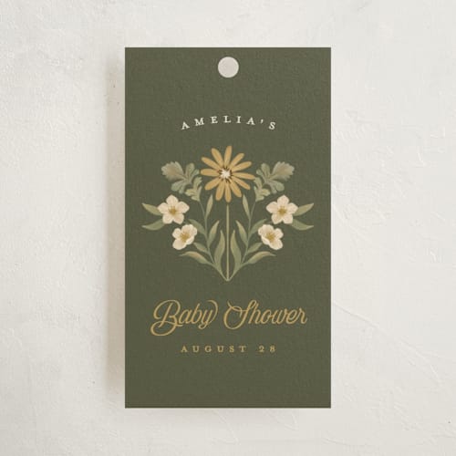 This is a moss baby shower favor tags with standard by Joanna Griffin called vintage butterfly printing on signature in tag