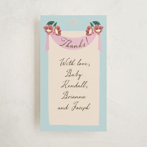 This is a sky baby shower favor tags with standard by Ana de Sousa called house of love printing on signature in tag