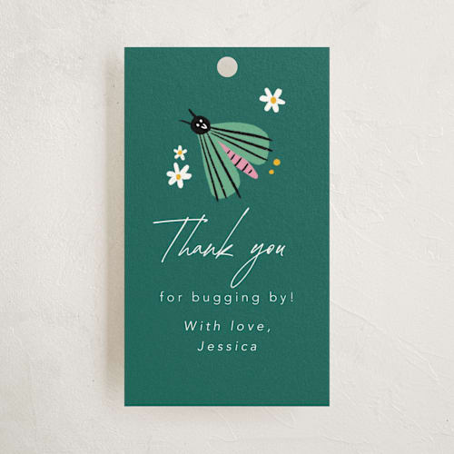 This is a garden baby shower favor tags with standard by Hudson meet Rose called little bug printing on signature in tag