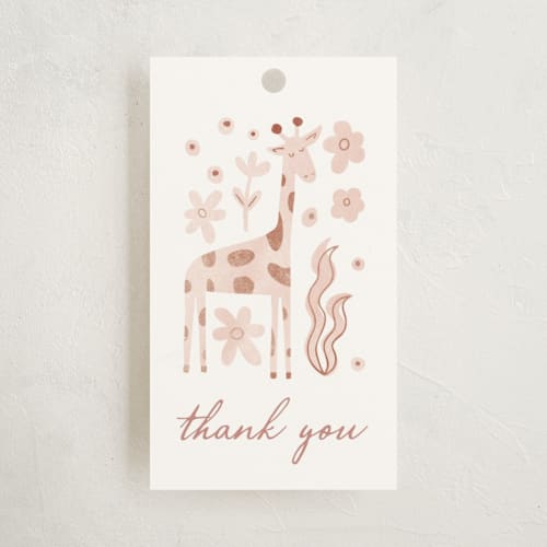 This is a sherbet baby shower favor tags with standard by Pixel and Hank called creatures printing on signature in tag