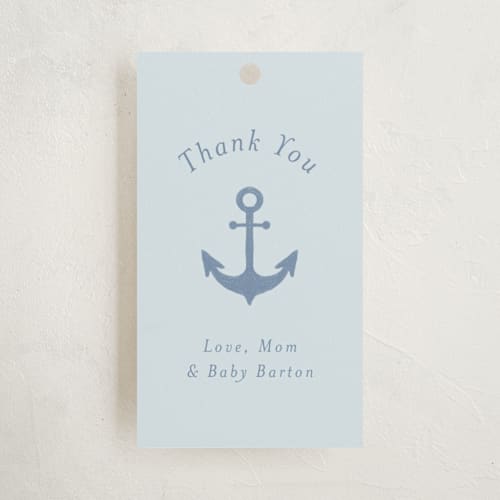 This is a sea baby shower favor tags with standard by Brynne Foster called ahoy printing on signature in tag