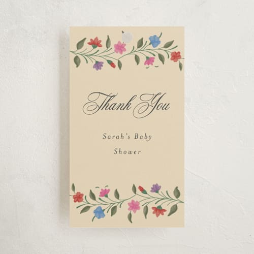 This is a summer baby shower favor tags with standard by Deynaaz Daraei called rotan printing on signature in tag