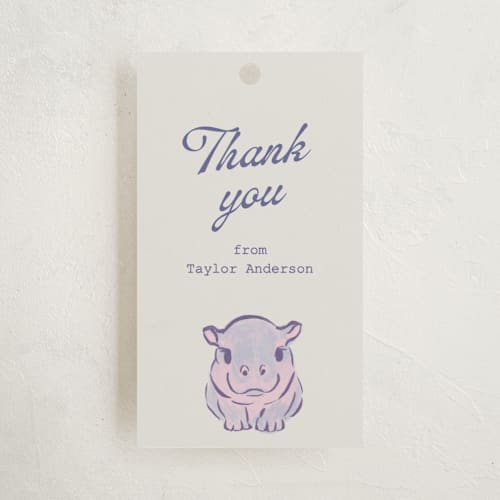 This is a twilight frost baby shower favor tags with standard by Cass Loh called baby hippo printing on signature in tag