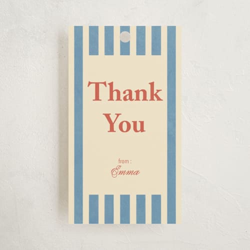 This is a azure baby shower favor tags with standard by motifmyway called elegant stripes printing on signature in tag