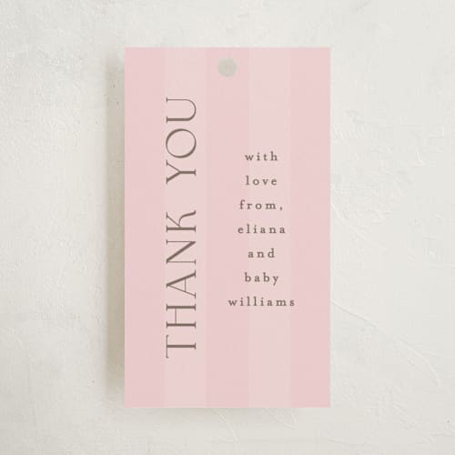 This is a rose baby shower favor tags with standard by Angela Thompson called baby stripes printing on signature in tag