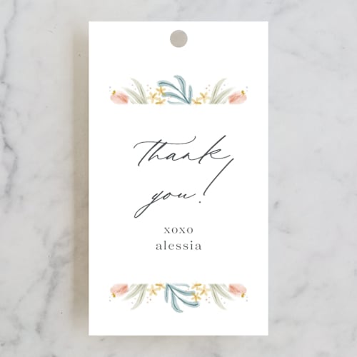This is a rose baby shower favor tags with standard by Ashley DeMeyere called blooming brunch printing on signature in tag